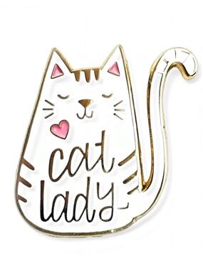 Cat Lady Enamel Pin White Gold Cute Cat Lover Brooch Gift NWT